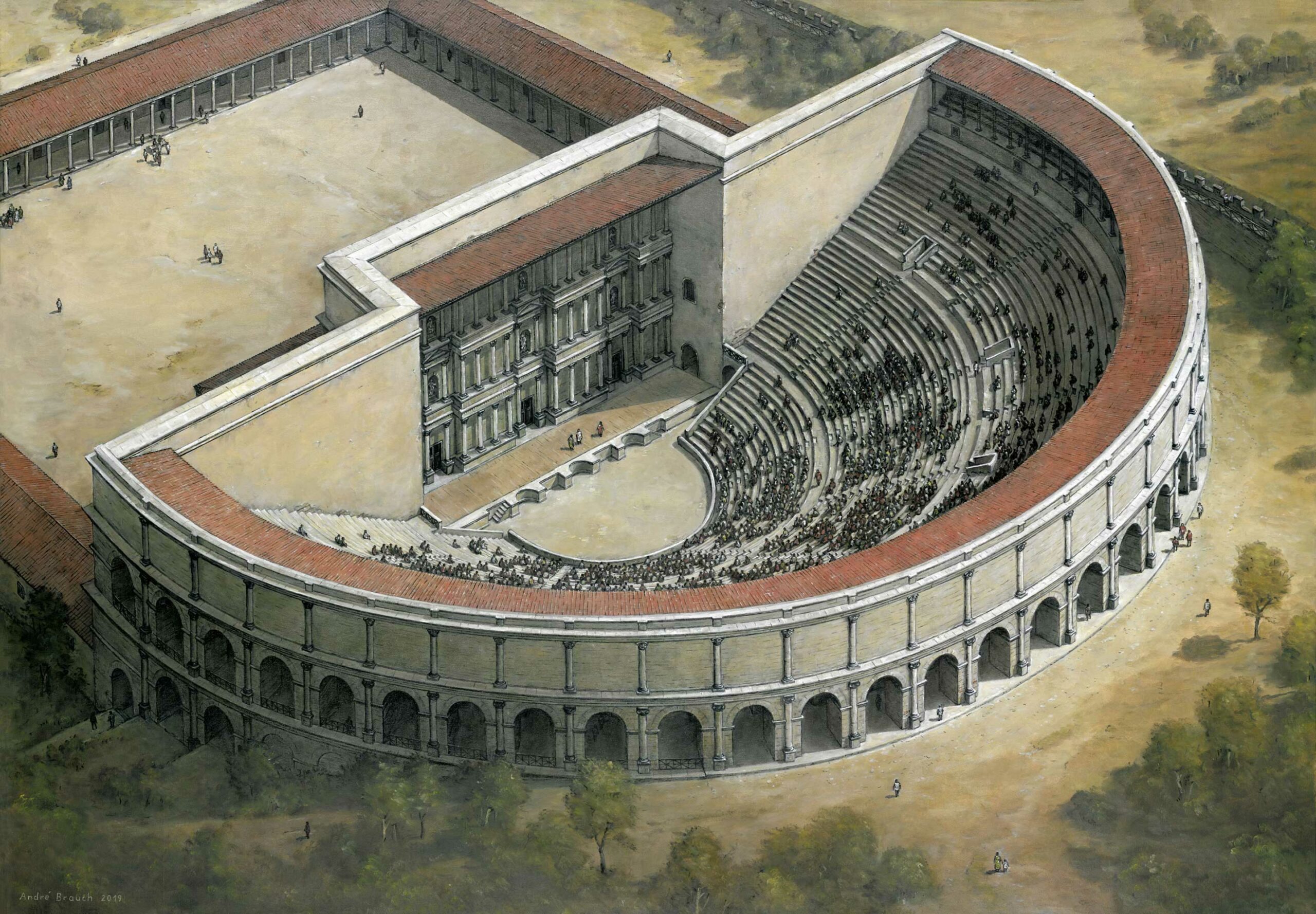 Ölgemälde des römischen Theaters in Mainz von André Brauch